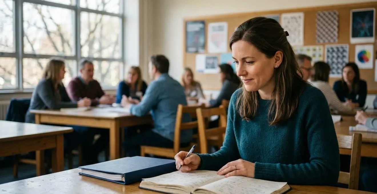Personne en situation de formation avec support pedagogique dans un environnement calme et structure