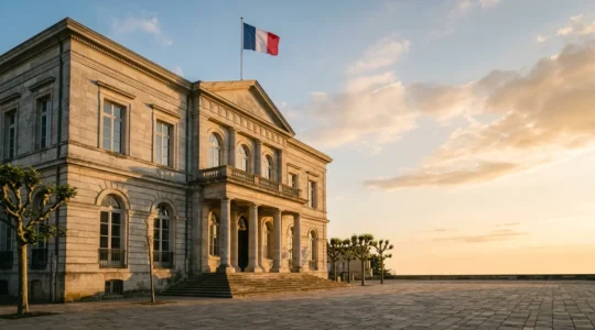 Vue d'un bâtiment administratif français contemporain illustrant la pérennité du service public
