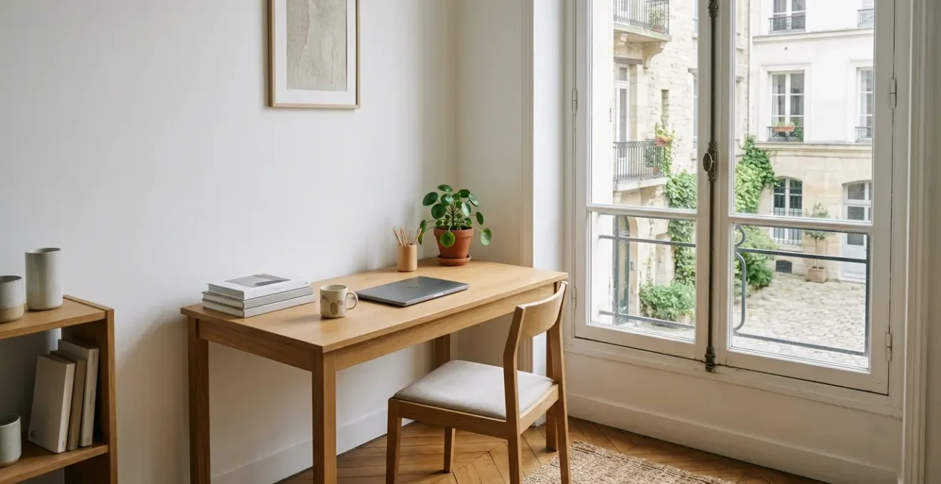 Espace de travail étudiant calme et lumineux propice aux révisions