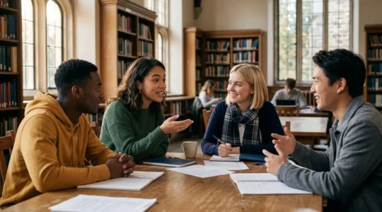 Étudiants en sciences politiques lors d'une discussion sur l'administration publique