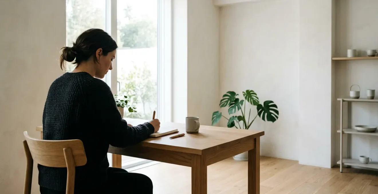 Personne concentrée dans un environnement d'étude calme avec lumière naturelle symbolisant l'équilibre d'une préparation intensive