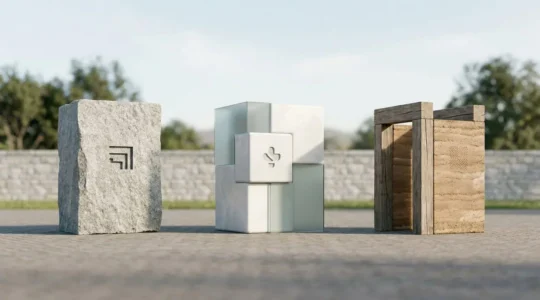 Triptyque symbolique représentant les trois fonctions publiques françaises dans un cadre naturel et épuré