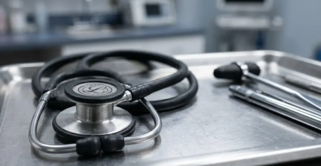 Vue rapprochée sur du matériel médical professionnel lors d'un examen d'aptitude physique Vue rapprochée sur du matériel médical professionnel lors d'un examen d'aptitude physique