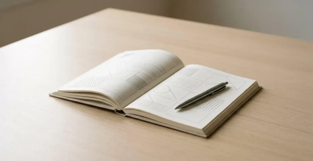 Vue minimaliste d'un agenda ouvert avec des annotations de planification médicale Vue minimaliste d'un agenda ouvert avec des annotations de planification médicale